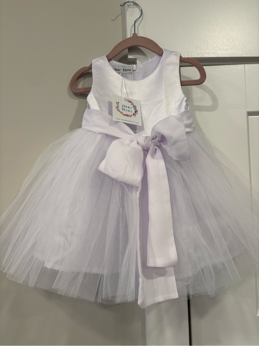 Dear Mimi White  Tulle Flower Girl Dress with Bow